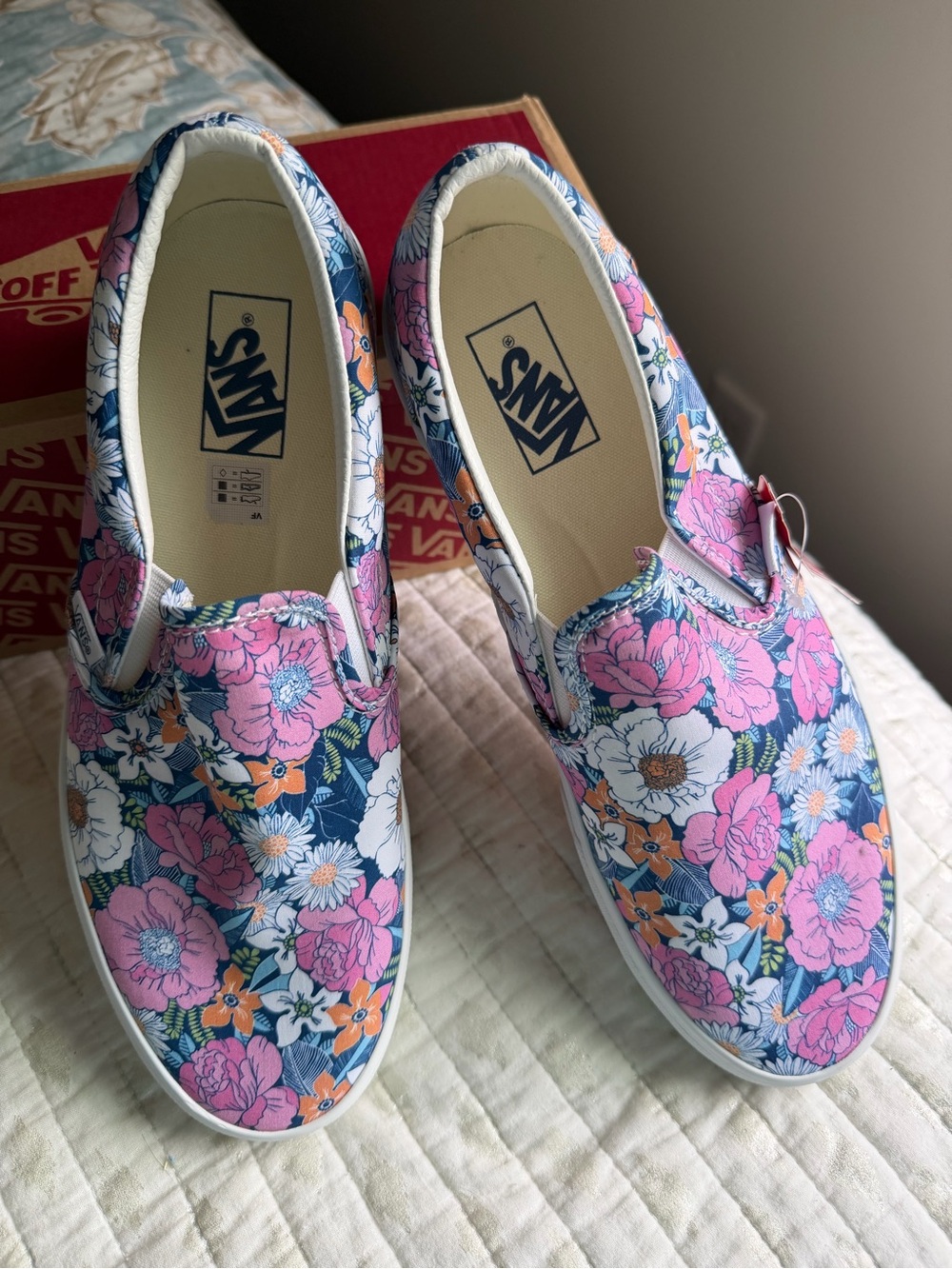 Vans Floral Slip-On Sneakers in Pink, Navy & White